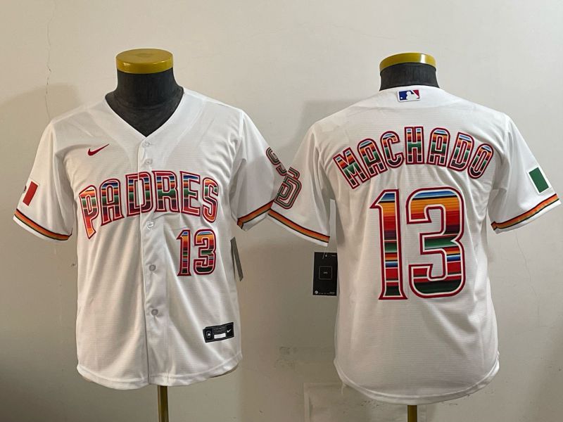 Youth 2026 San Diego Padres #13 Machado White Game Nike MLB Jersey style 01->youth mlb jersey->Youth Jersey